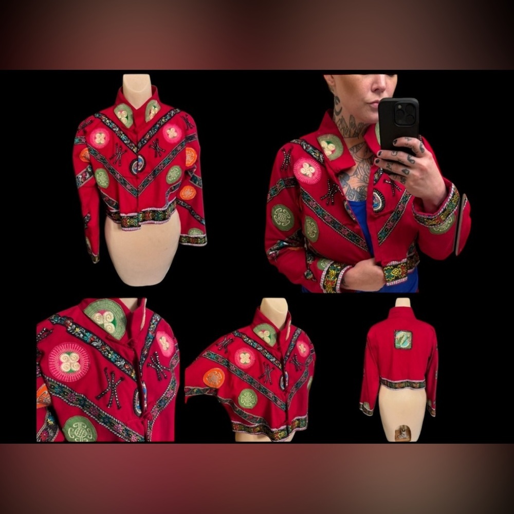 Vintage Banzha Chinese Embroidered Bolero Jacket Med Lrg Caterpillar Jacket M/L